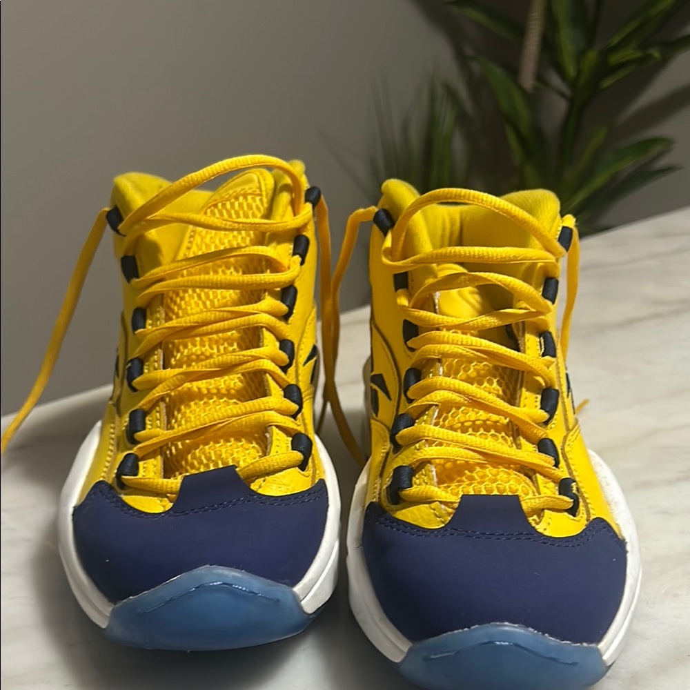 Yellow and Blue High-Top Sneakers with Sporty Design